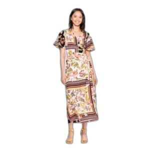 Who What Wear patchwork floral belted midi dress M